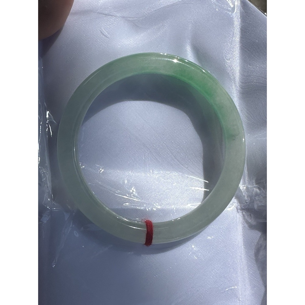 Natural Jade Bangle Bracelet 58.3mm Translucent White & Floating Green L011